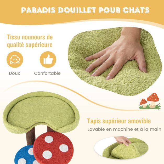 Helloshop26 - Arbre à chat 3 en 1 tour à chat 5 niveaux 3 poteaux entièrement enveloppés de sisal tapis et plates-formes amovibles motifs champignons coloré - Imagen 2
