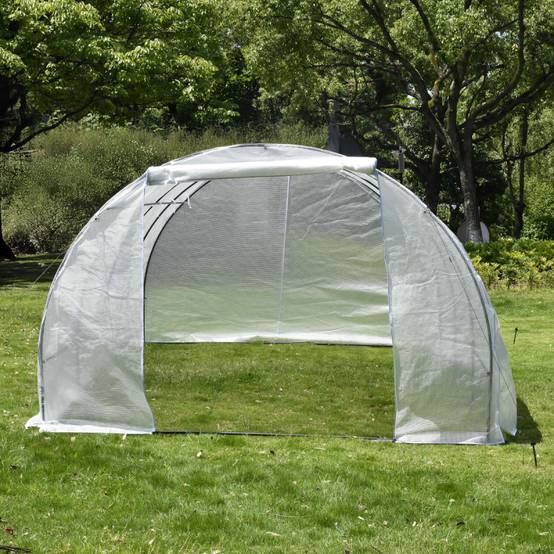 Serre tunnel 18m² polyéthylène armé 3x6m Green Protect blanche avec 8 lucarnes et porte zippée - Image 6