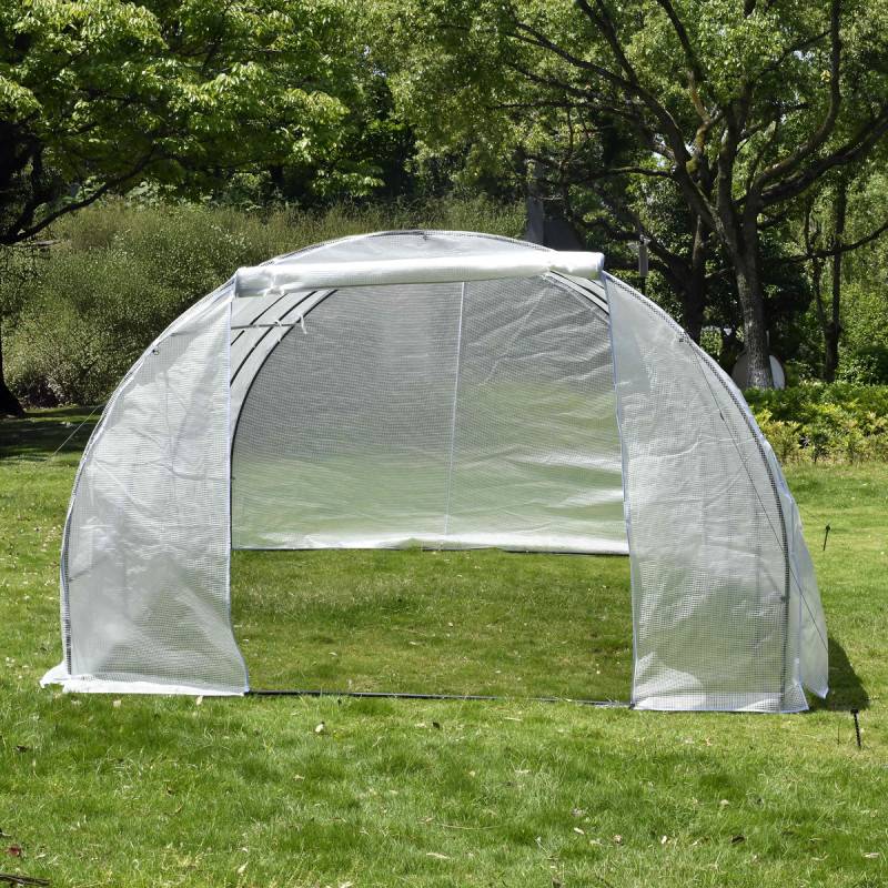 Serre tunnel 18m² polyéthylène armé 3x6m Green Protect blanche avec 8 lucarnes et porte zippée - Image 6