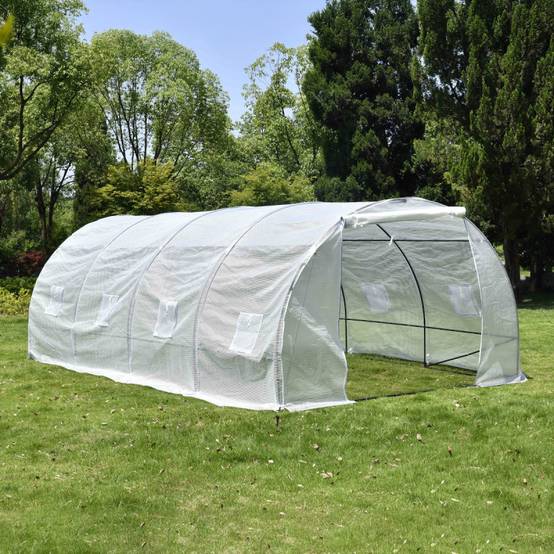Serre tunnel 18m² polyéthylène armé 3x6m Green Protect blanche avec 8 lucarnes et porte zippée - Image 3