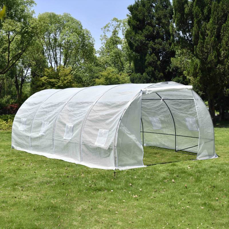 Serre tunnel 18m² polyéthylène armé 3x6m Green Protect blanche avec 8 lucarnes et porte zippée - Image 3
