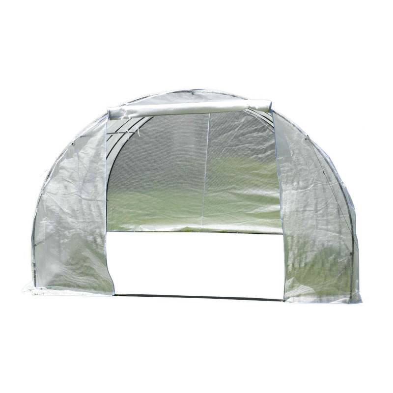 Serre tunnel 18m² polyéthylène armé 3x6m Green Protect blanche avec 8 lucarnes et porte zippée - Image 5