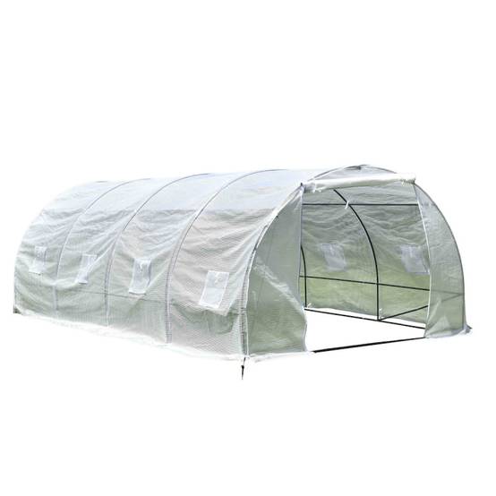 Serre tunnel 18m² polyéthylène armé 3x6m Green Protect blanche avec 8 lucarnes et porte zippée - Image 7