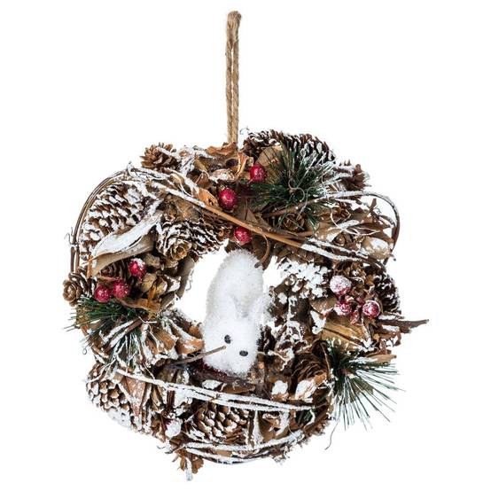 Couronne pomme de pin et personnage 19cm bois FEERIC LIGHTS & CHRISTMAS - Image 1