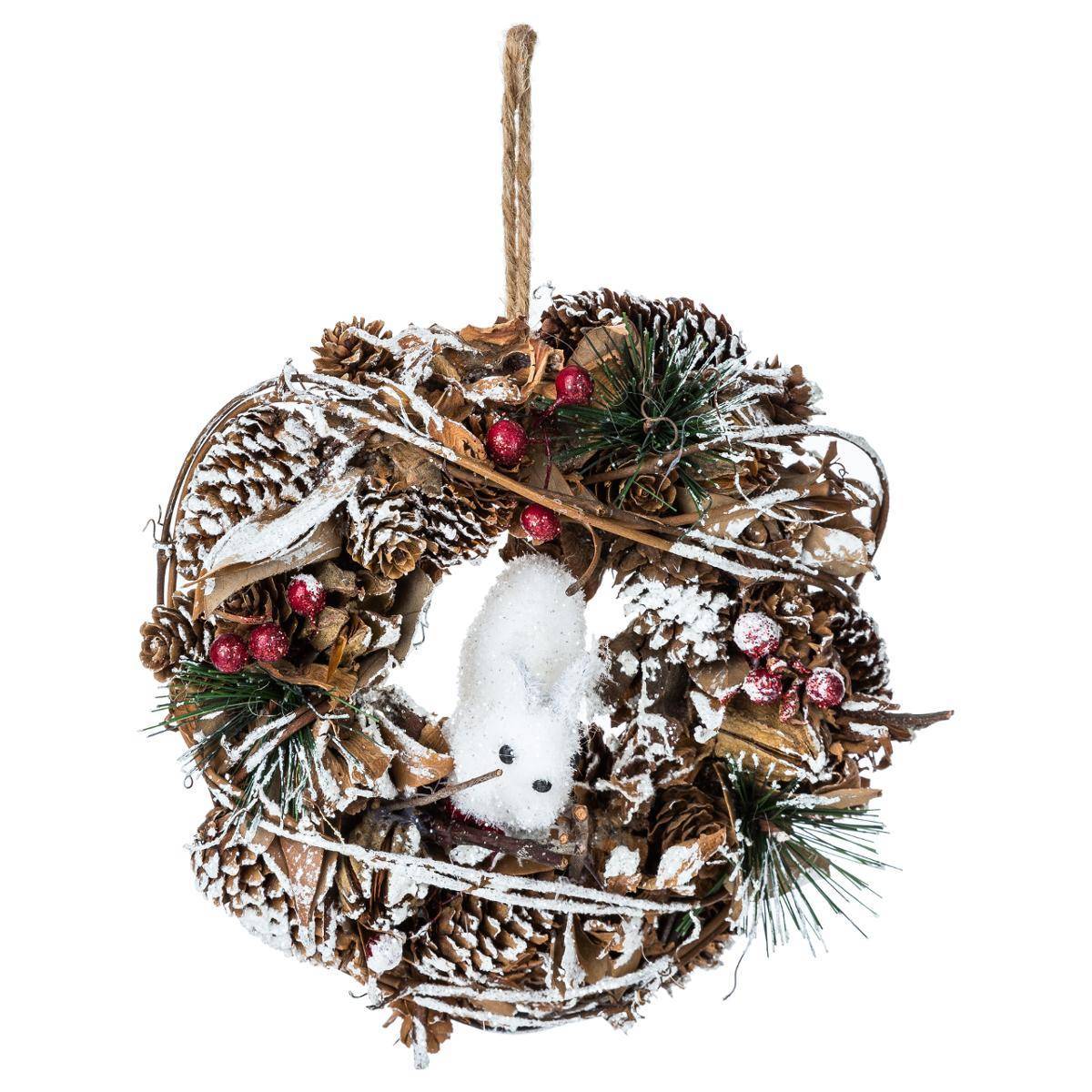 Couronne pomme de pin et personnage 19cm bois FEERIC LIGHTS & CHRISTMAS - Image 1