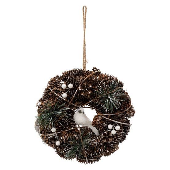 Couronne pomme de pin et personnage 19cm bois FEERIC LIGHTS & CHRISTMAS - Image 3