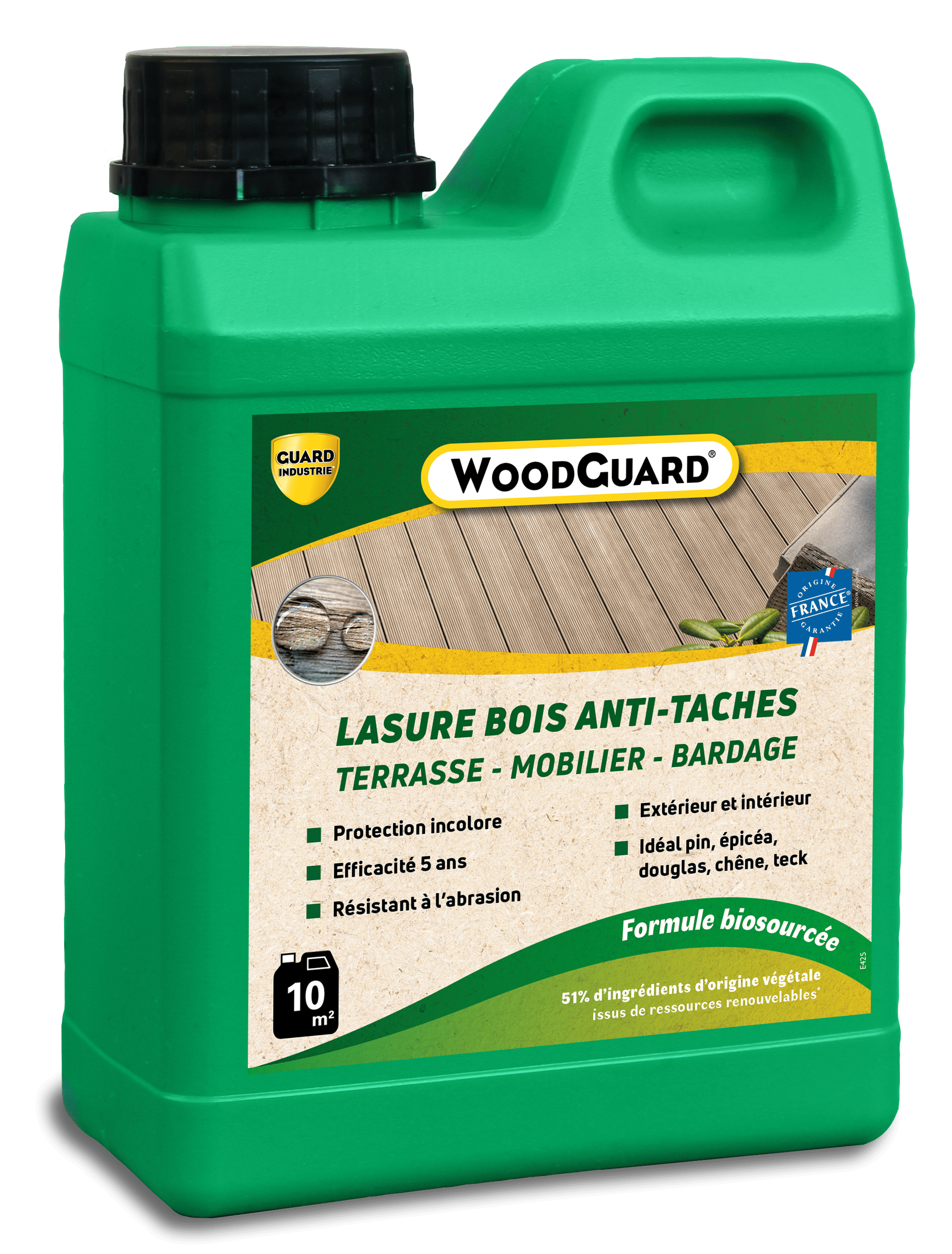Imperméabilisant Bois Anti Tache WoodGuard Formule Végétale Protège 5 AnsTous Bois Même Bois Composite 1L 10m2