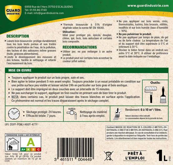 Imperméabilisant Bois Anti Tache WoodGuard Formule Végétale Protège 5 AnsTous Bois Même Bois Composite 1L 10m2 - Image 2