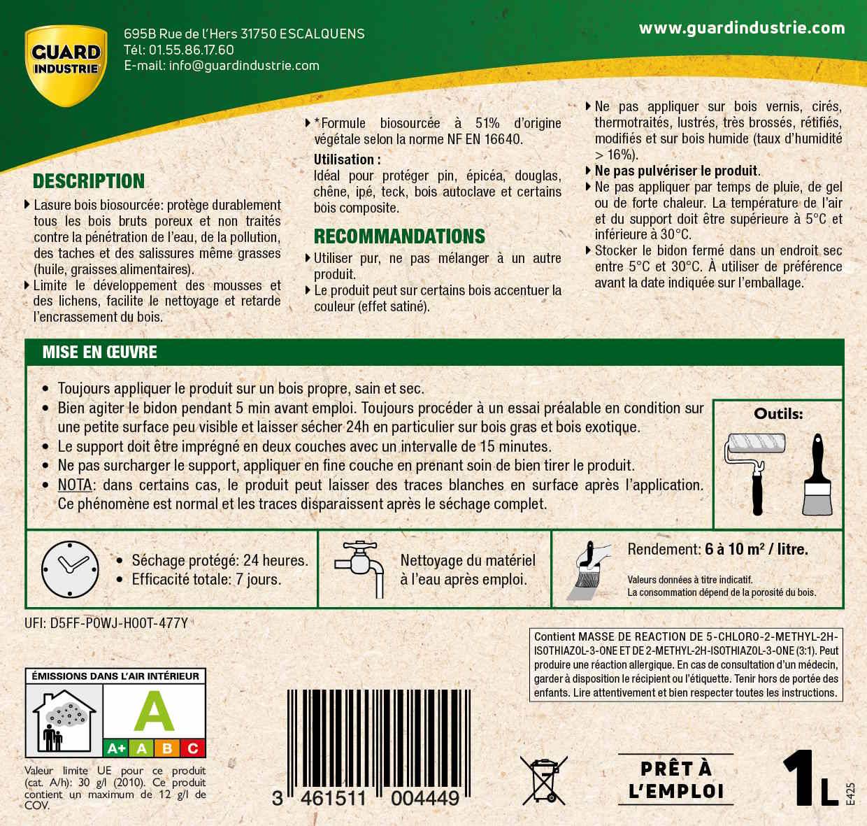 Imperméabilisant Bois Anti Tache WoodGuard Formule Végétale Protège 5 AnsTous Bois Même Bois Composite 1L 10m2 - Image 2