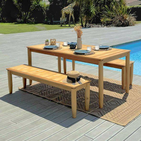 Beau Rivage - Ensemble table et bancs SAFARI 6 places 180 cm en bois teck FSC Beau Rivage - Imagen 2
