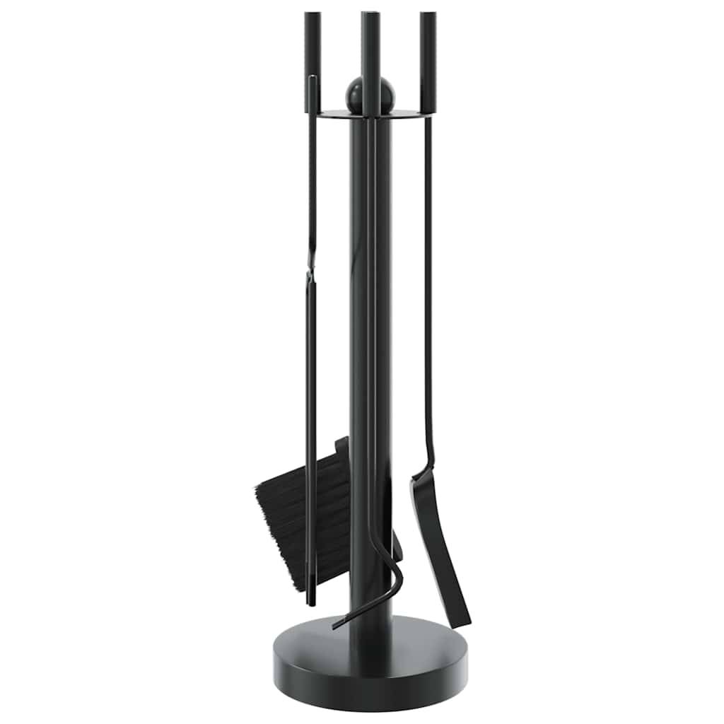 Set d'Outils pour Cheminée Acier 5 Pièces sur Support Rond 56 cm Noir - ComfortXL Outdoor Living - Image 4