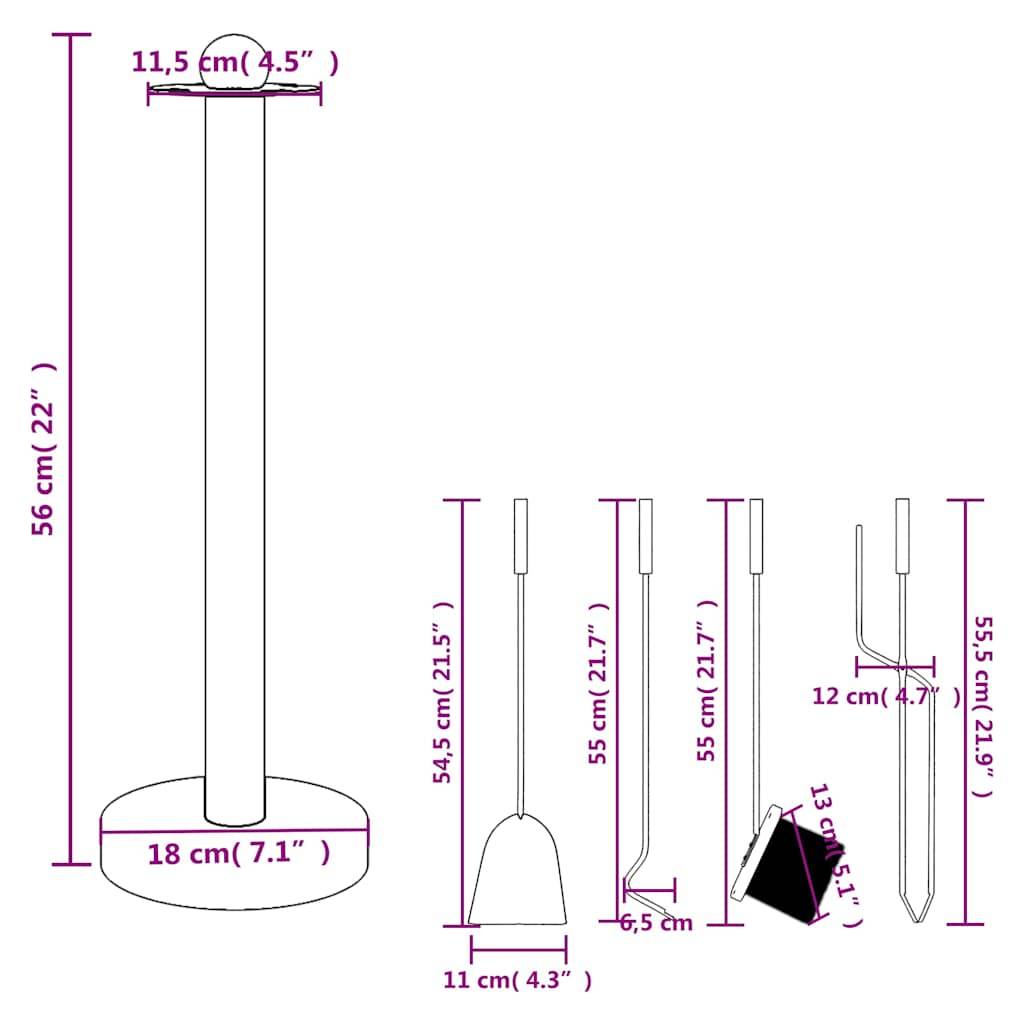 Set d'Outils pour Cheminée Acier 5 Pièces sur Support Rond 56 cm Noir - ComfortXL Outdoor Living - Image 10