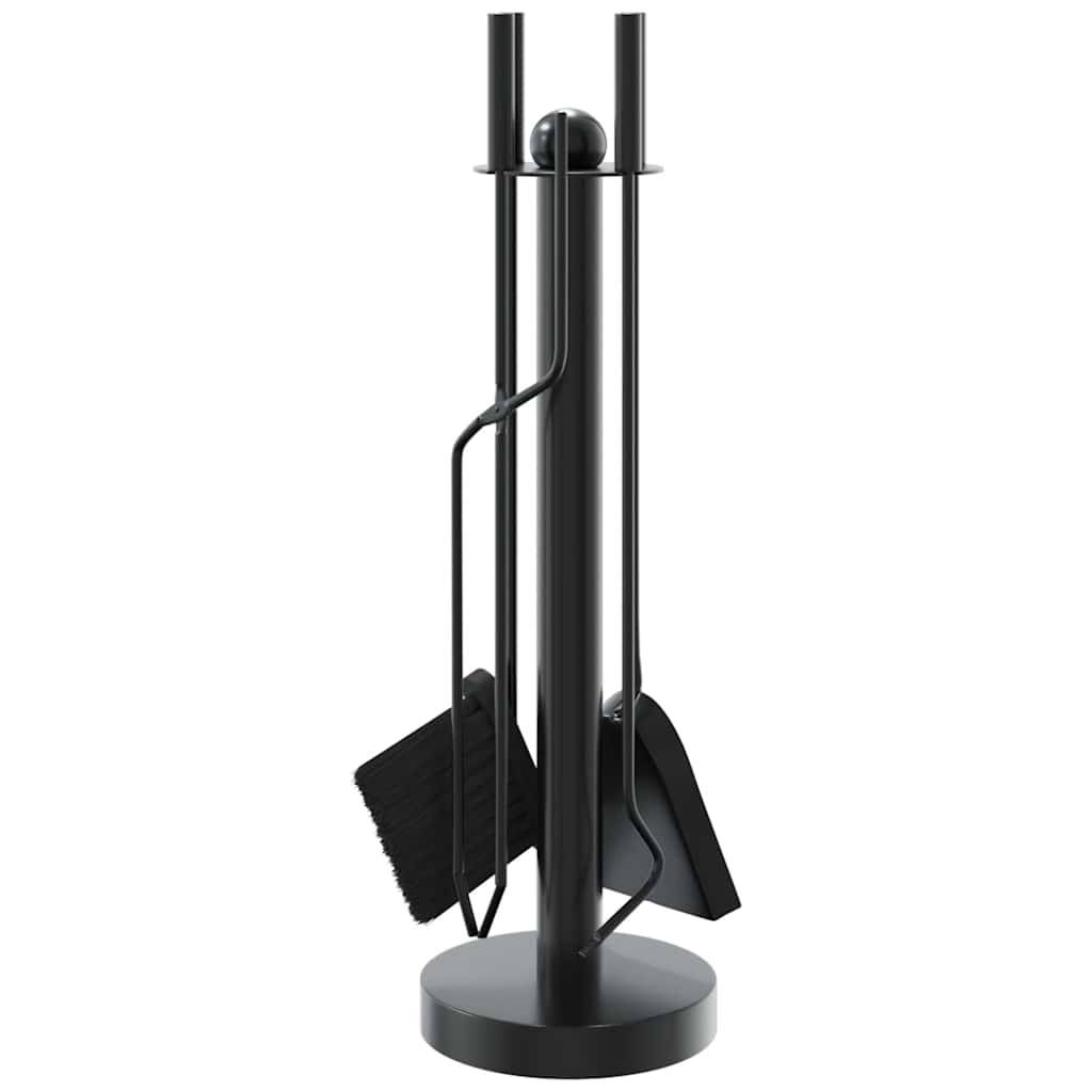 Set d'Outils pour Cheminée Acier 5 Pièces sur Support Rond 56 cm Noir - ComfortXL Outdoor Living - Image 5