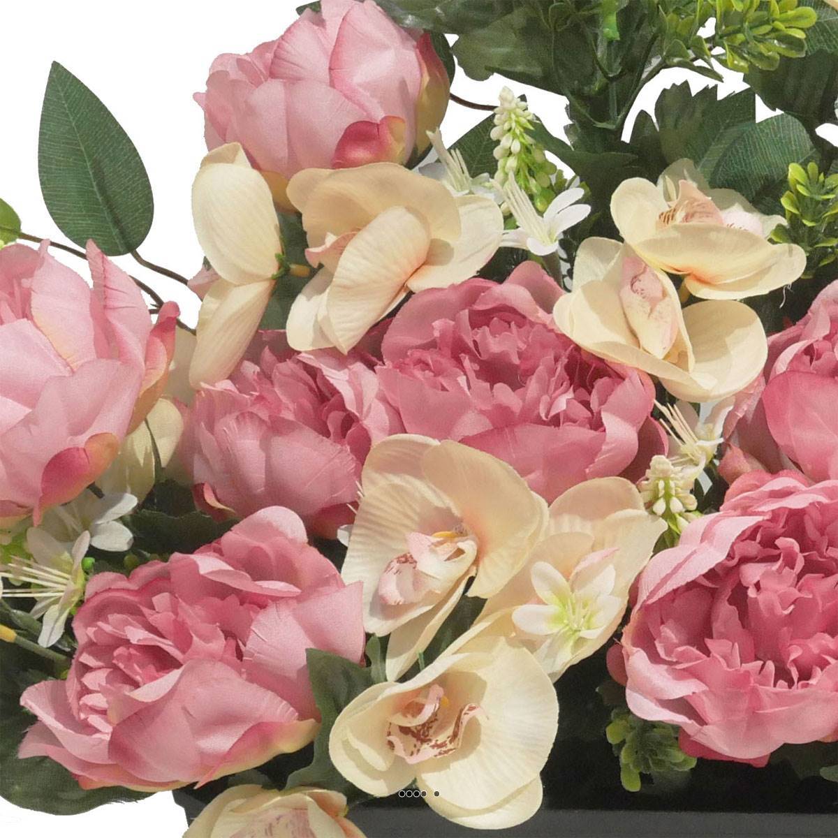 Artificielles - Devant de tombe de Pivoine, Orchidée, mini fleurs et ficus Rose calme artificiels pour la Toussaint - couleur: Rose calme - Imagen 3