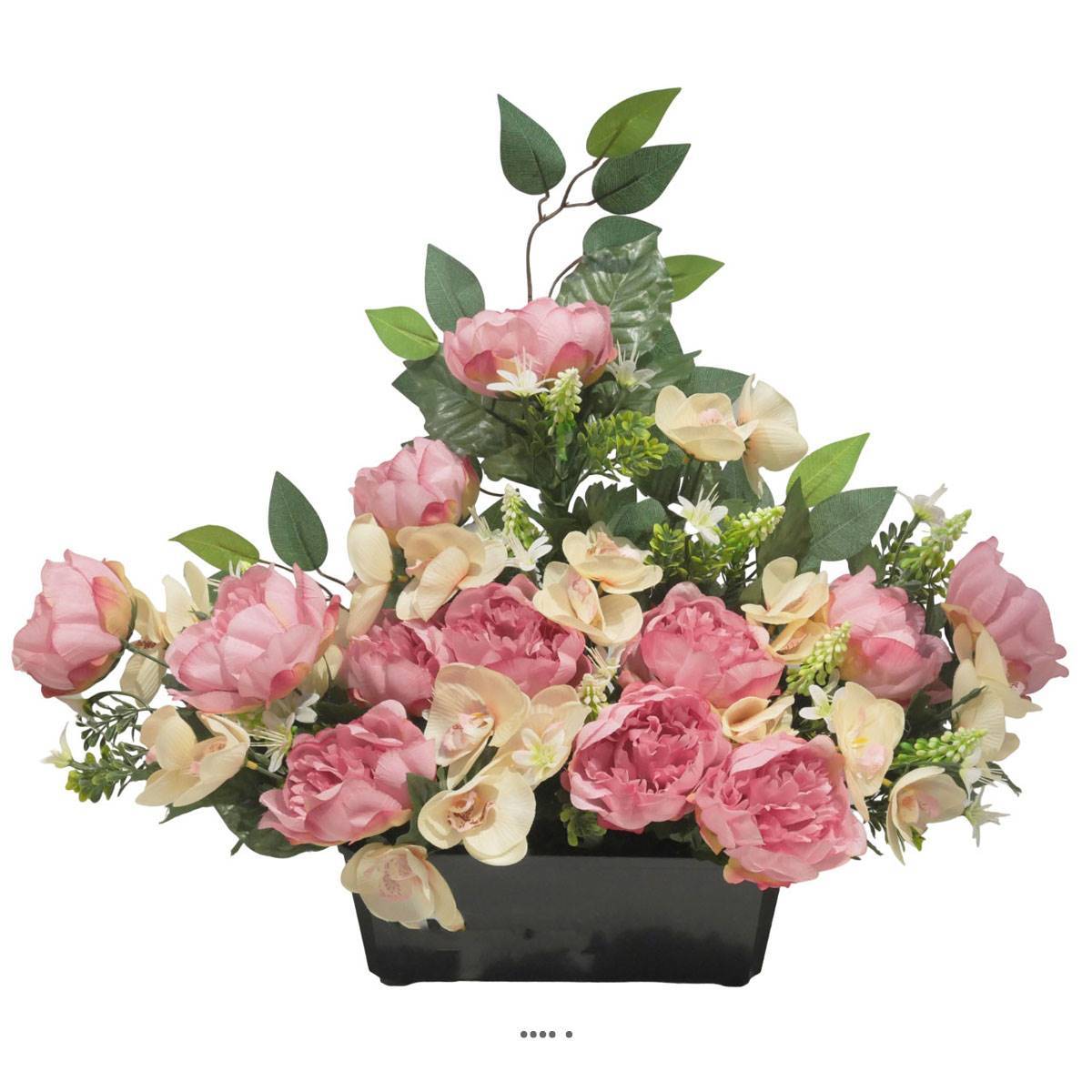 Artificielles - Devant de tombe de Pivoine, Orchidée, mini fleurs et ficus Rose calme artificiels pour la Toussaint - couleur: Rose calme - Imagen 1