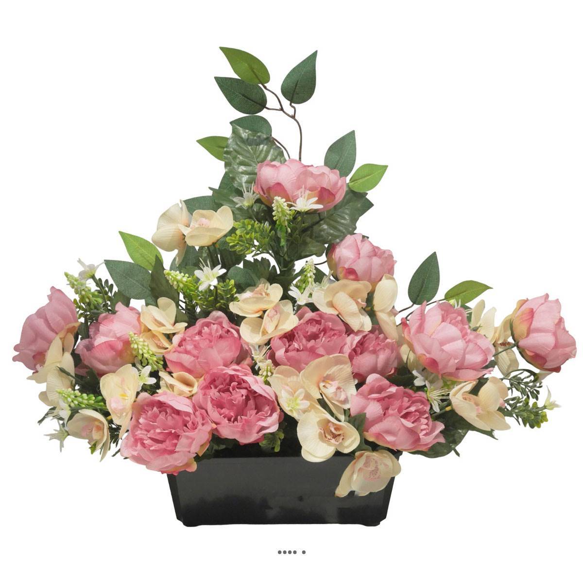 Artificielles - Devant de tombe de Pivoine, Orchidée, mini fleurs et ficus Rose calme artificiels pour la Toussaint - couleur: Rose calme - Imagen 2