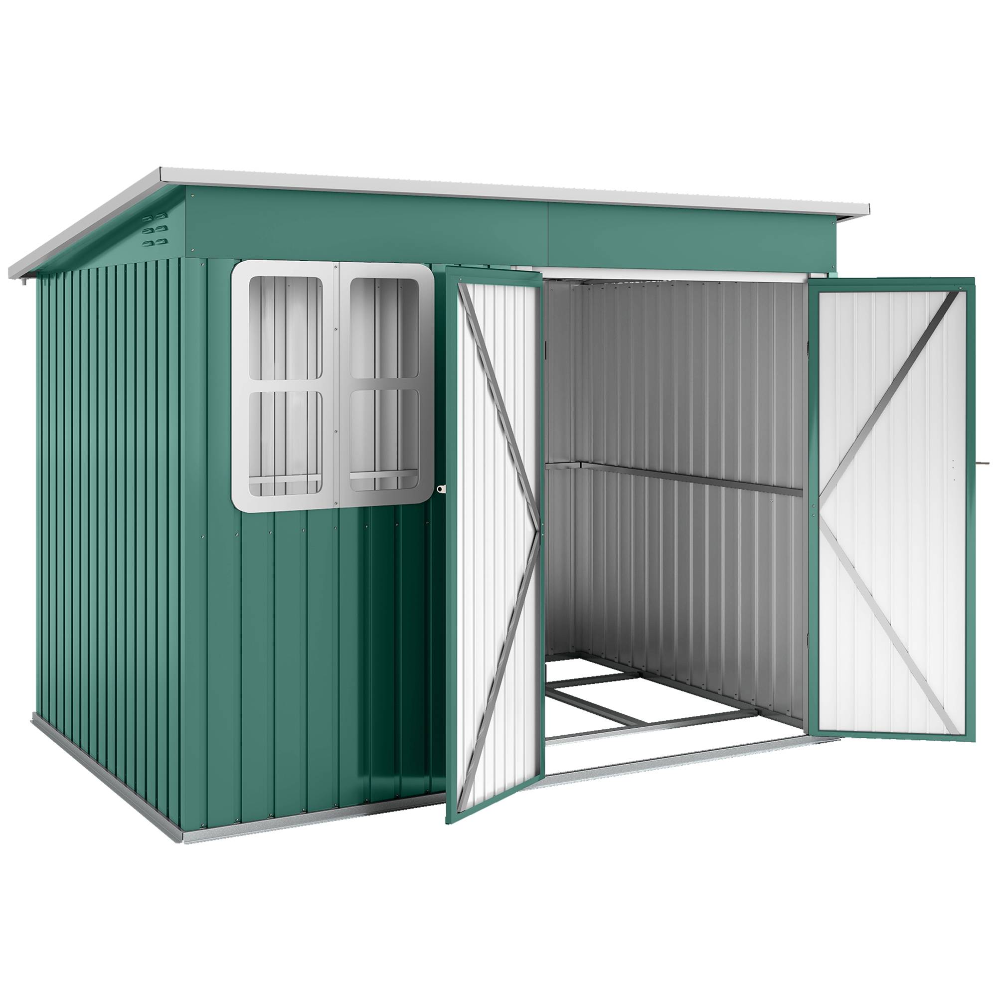 Abri de jardin métallique pour ranger les outils, avec fenêtre et large porte, 260 x 177 x 190 cm, vert - Image 2