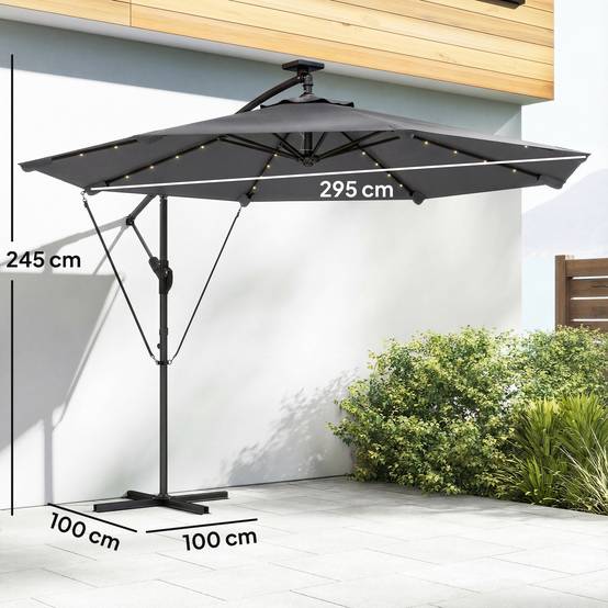 Maison Chic - Parasol Déporté Parasol de Jardin LED Solaire LED Manivelle - 330x295x245cm Métal Gris foncé fr326 - Image 5