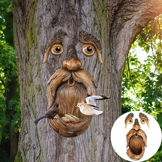 Mangeoire à oiseaux-Décoration visage d'arbre - Polyresine résistante - Mangeoire oiseaux - Living123 - Image 2