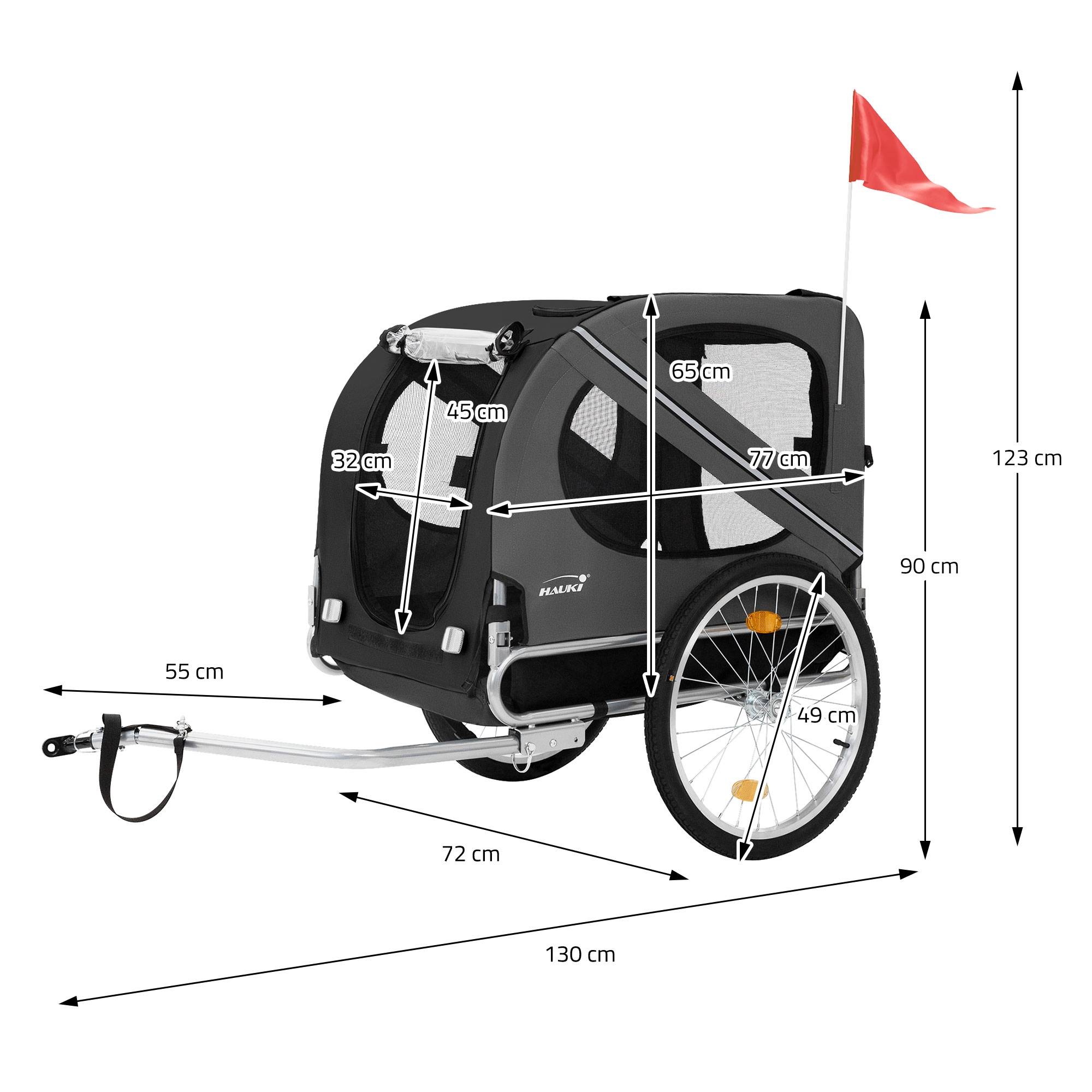 Remorque 2in1 de vélo et chien pliable noir chariot à réflecteurs/drapeau 40 kg - Image 7