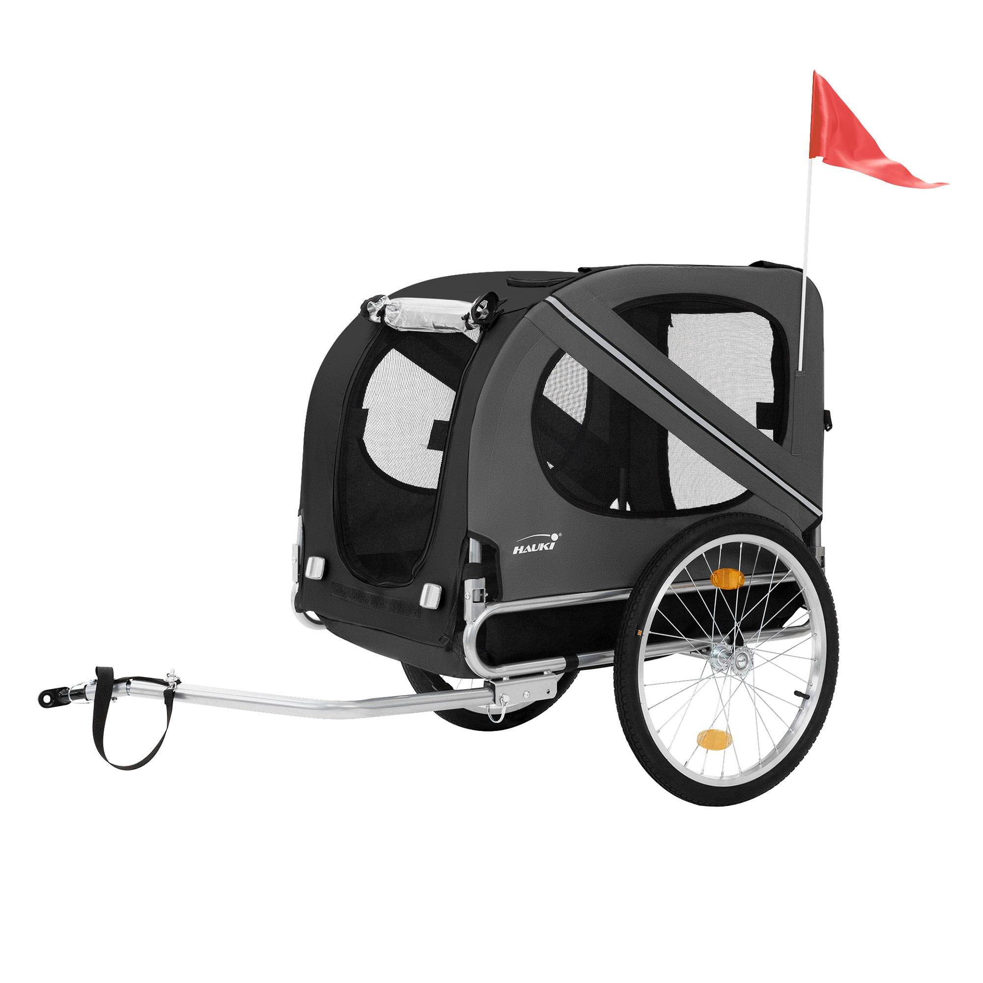 Remorque 2in1 de vélo et chien pliable noir chariot à réflecteurs/drapeau 40 kg - Image 1