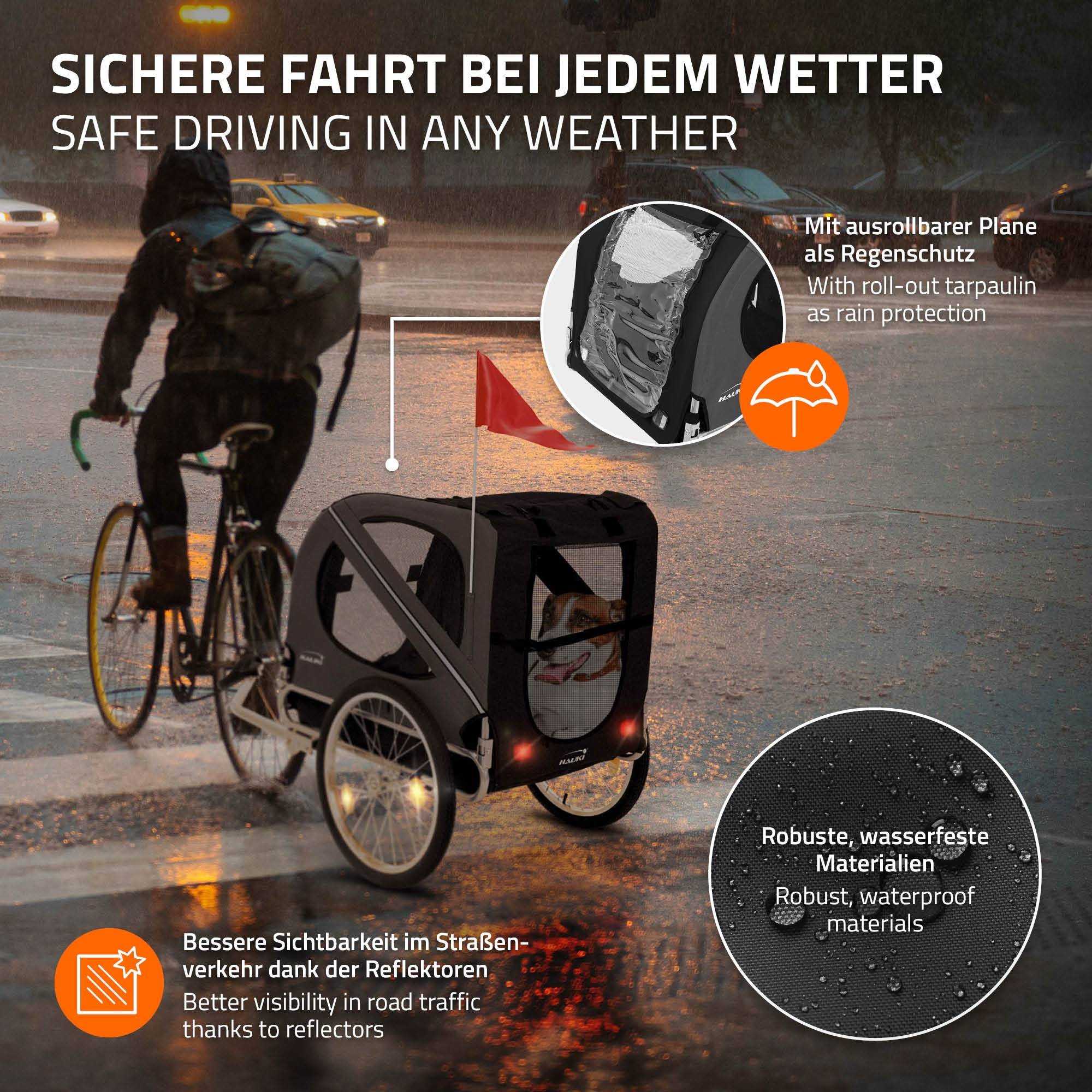 Remorque 2in1 de vélo et chien pliable noir chariot à réflecteurs/drapeau 40 kg - Image 6