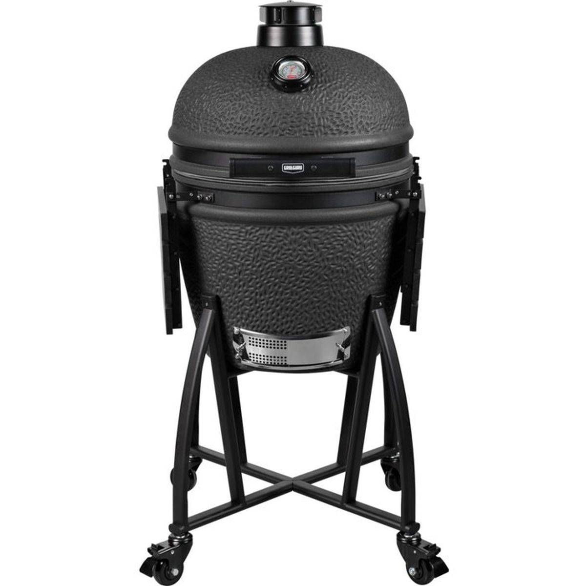 Barbecue kamado au charbon Prime Large noir mat, céramique texturée, thermomètre de couvercle - Grill Guru