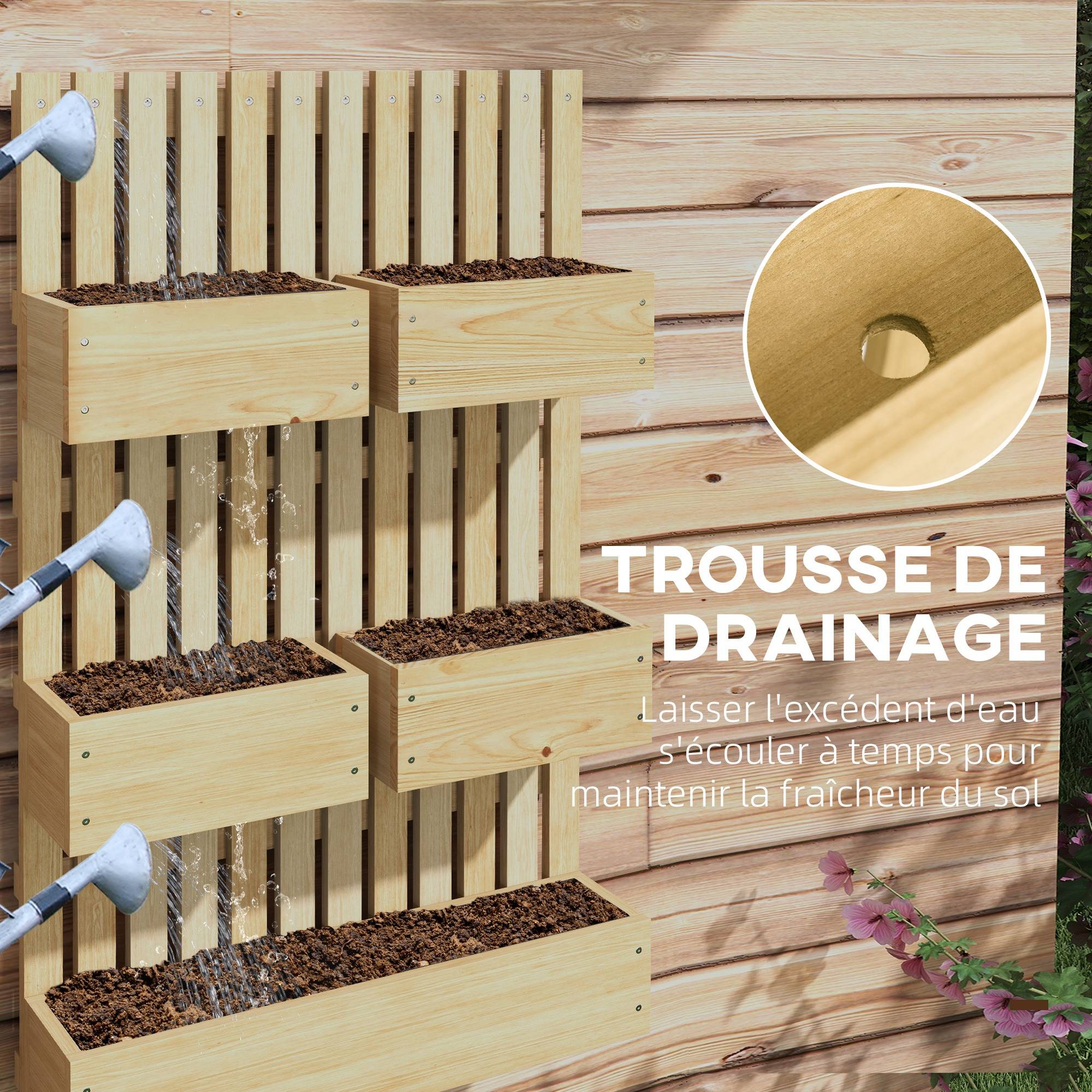 Jardinière murale bois naturel 60 x 16 x 100 cm - PANGIVO - Image 8