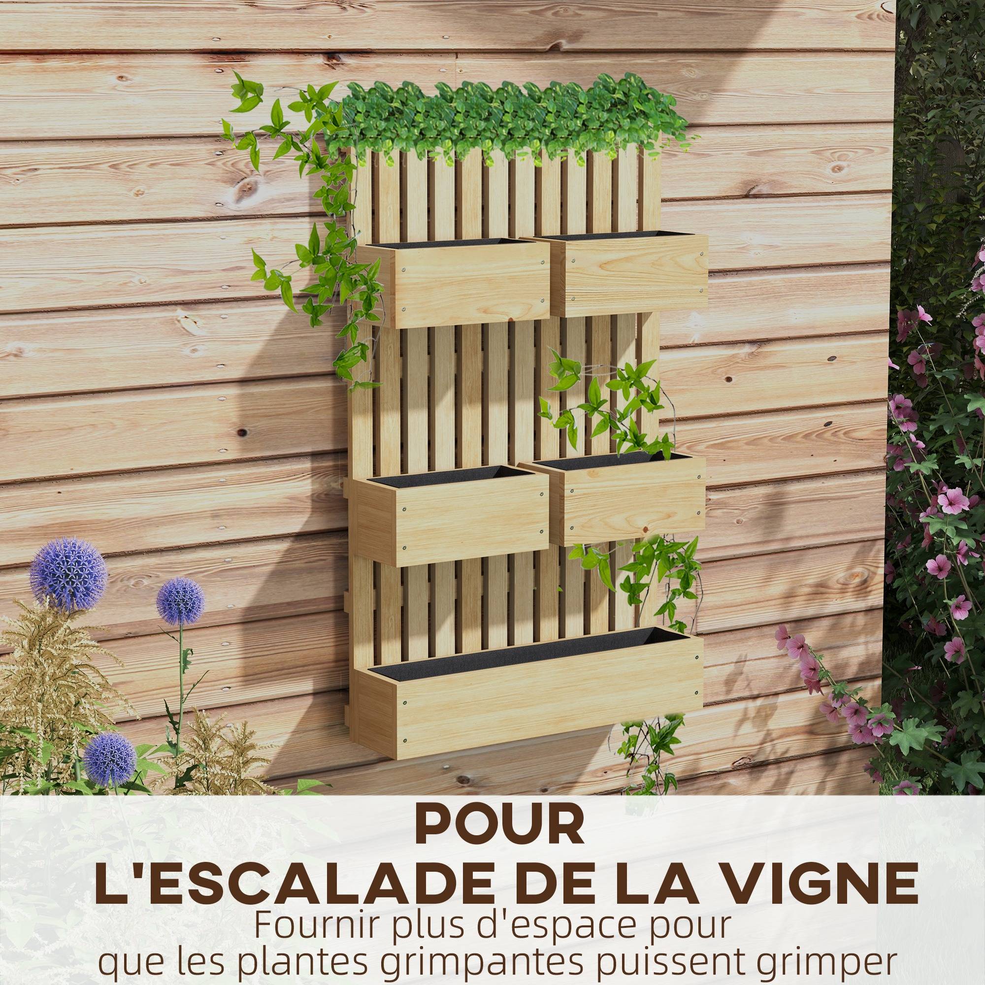 Jardinière murale bois naturel 60 x 16 x 100 cm - PANGIVO - Image 6