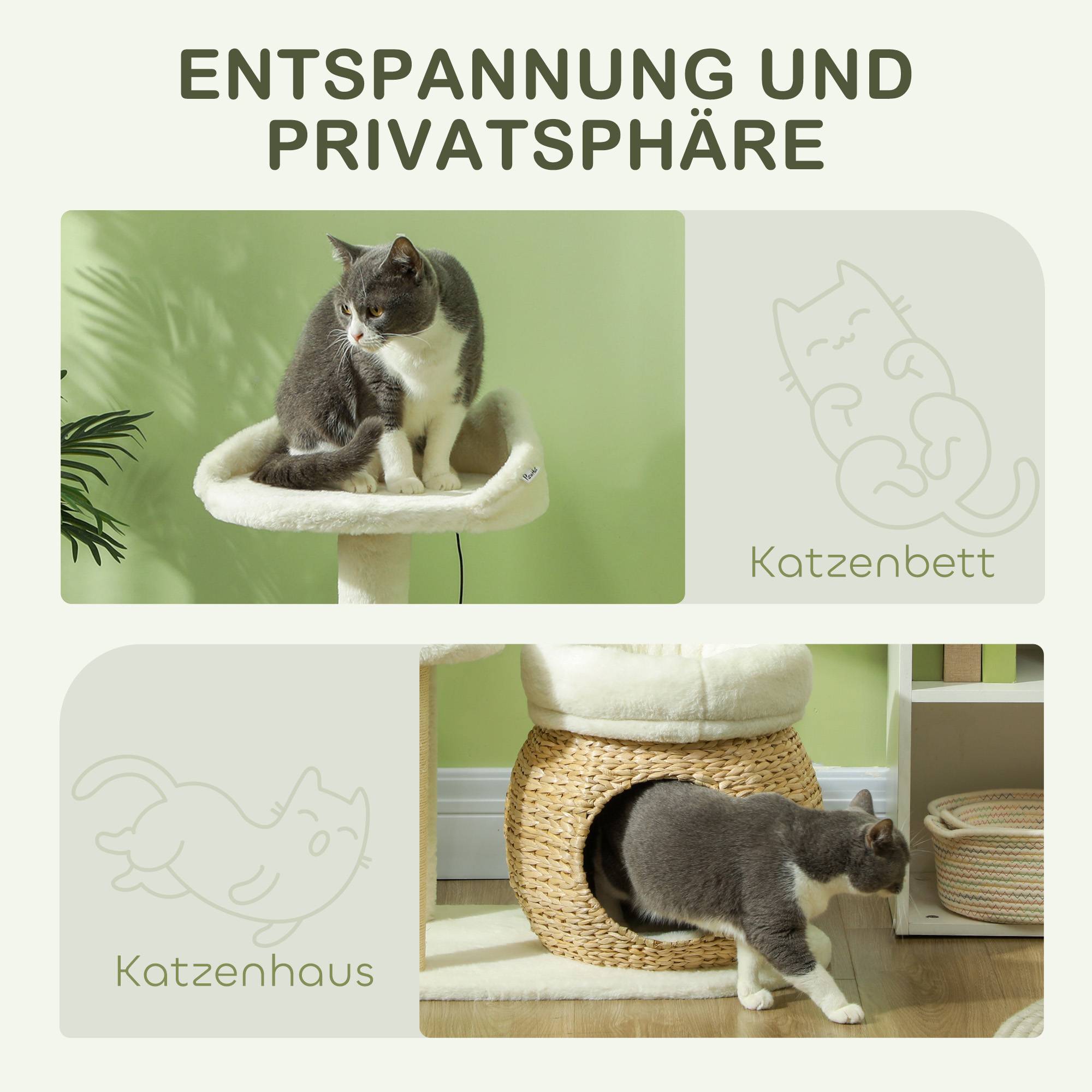 Arbre à chat 79cm avec grotte, lit et balles, poteaux sisal pour chats jusqu'à 5kg crème - Image 5