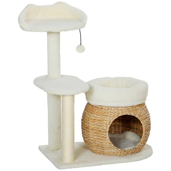 Arbre à chat 79cm avec grotte, lit et balles, poteaux sisal pour chats jusqu'à 5kg crème - Image 1
