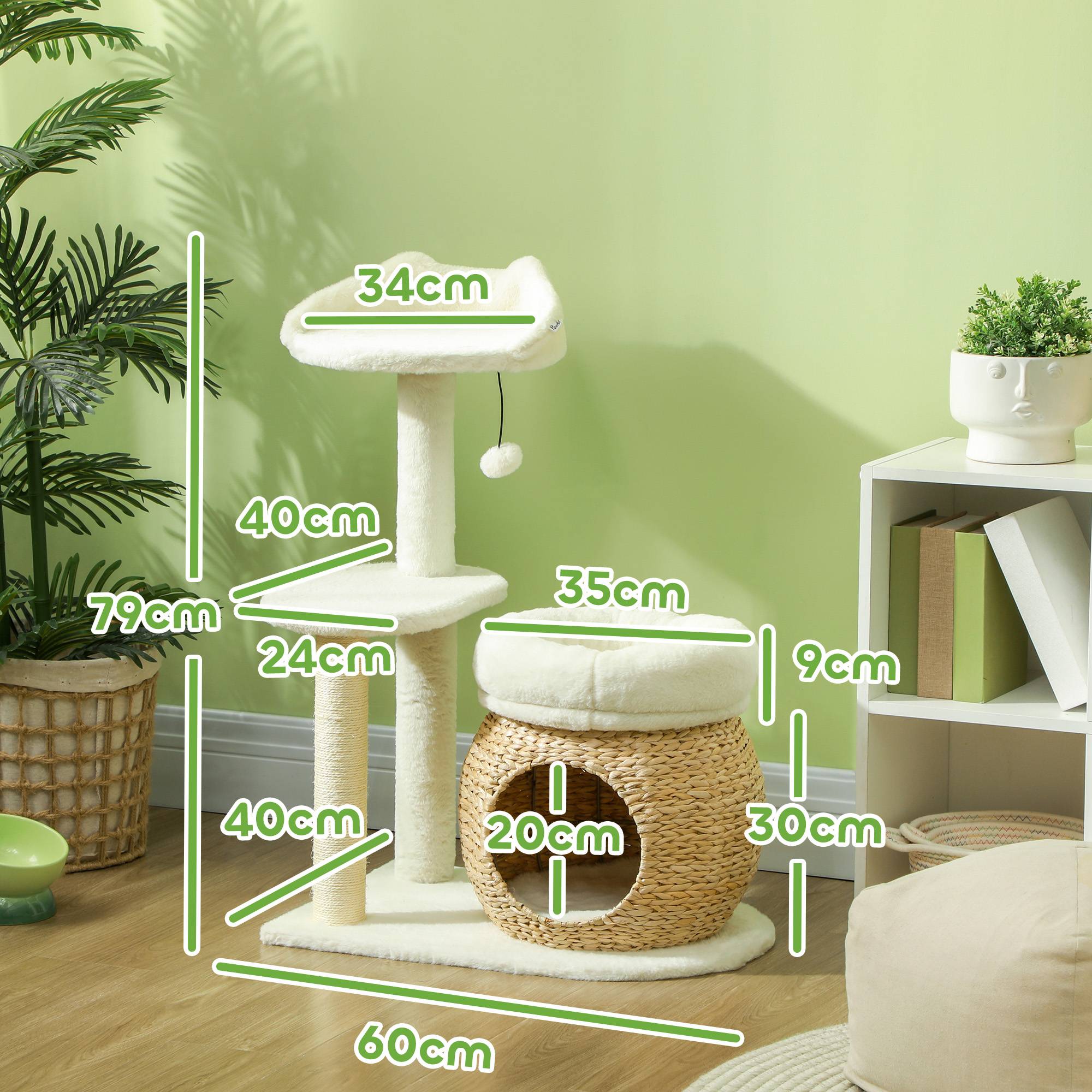 Arbre à chat 79cm avec grotte, lit et balles, poteaux sisal pour chats jusqu'à 5kg crème - Image 3