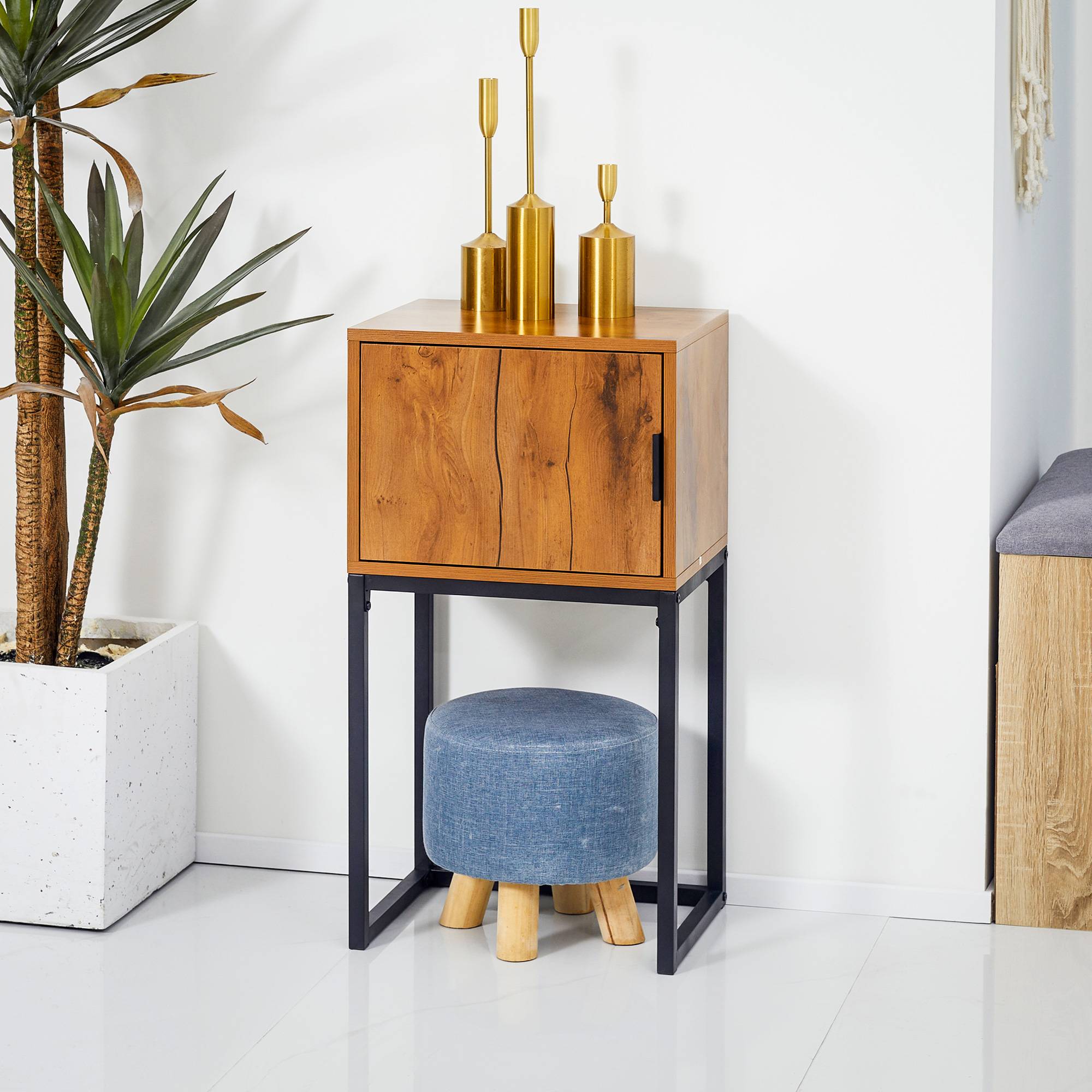 Console de style industriel, table d'appoint, buffet, 1 meuble, bois naturel et noir - Image 4