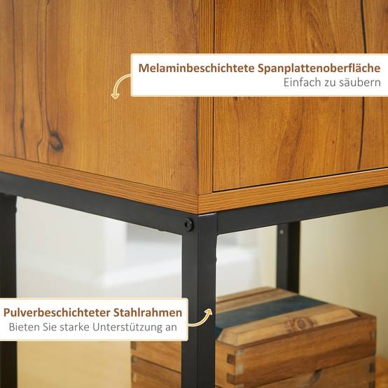 Console de style industriel, table d'appoint, buffet, 1 meuble, bois naturel et noir - Image 7