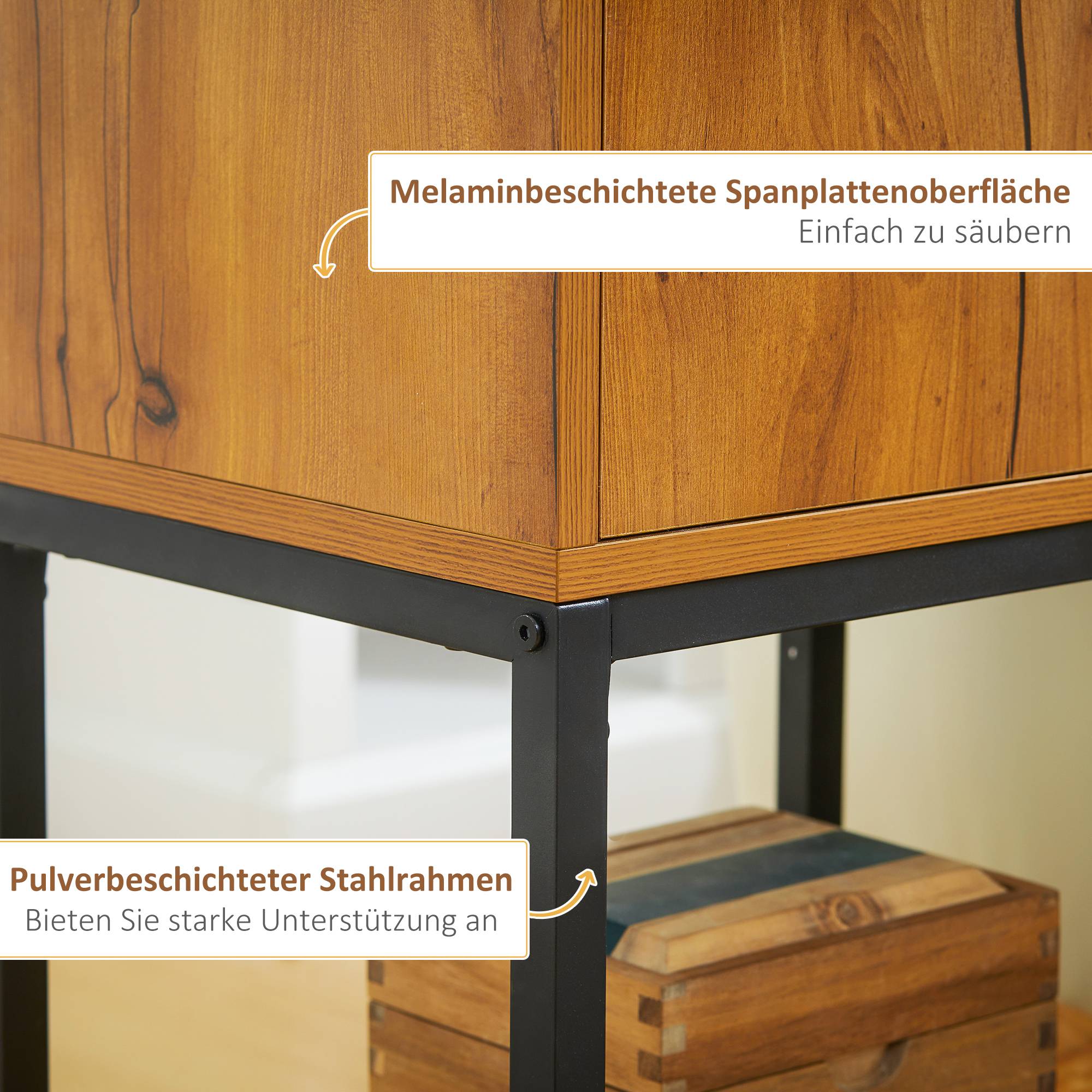 Console de style industriel, table d'appoint, buffet, 1 meuble, bois naturel et noir - Image 7