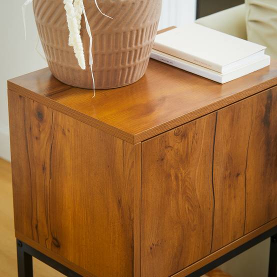 Console de style industriel, table d'appoint, buffet, 1 meuble, bois naturel et noir - Image 9