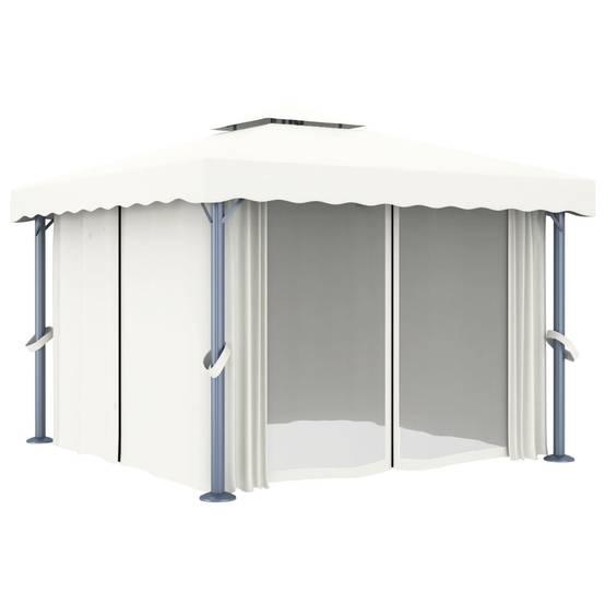 Belvédère Aluminium Acier Moustiquaires et Rideaux pour Jardin Fête Blanc Crème 3x3 m – ComfortXL Outdoor Living - Image 2