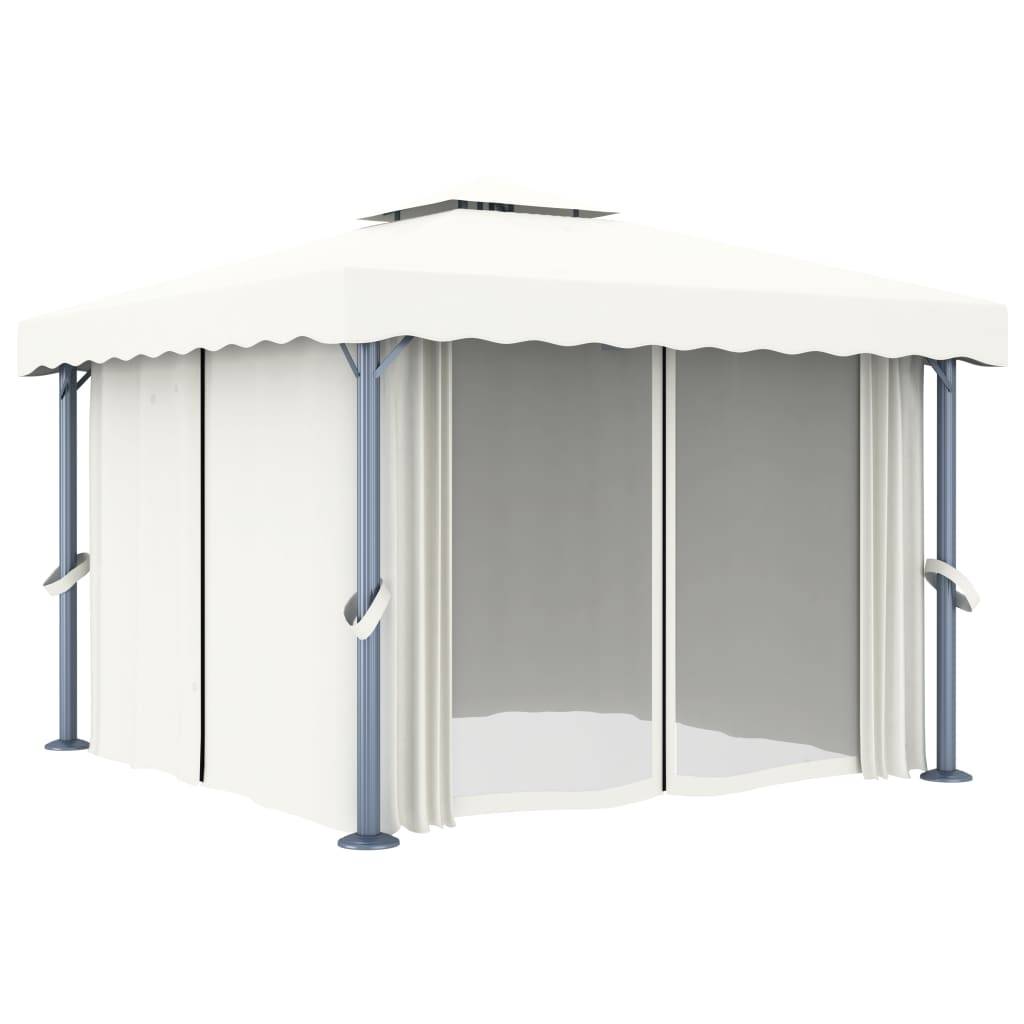 Belvédère Aluminium Acier Moustiquaires et Rideaux pour Jardin Fête Blanc Crème 3x3 m – ComfortXL Outdoor Living - Image 2