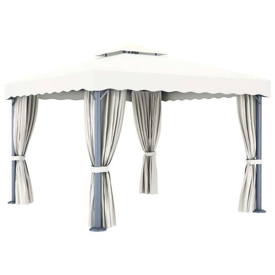 Belvédère Aluminium Acier Moustiquaires et Rideaux pour Jardin Fête Blanc Crème 3x3 m – ComfortXL Outdoor Living - Image 4