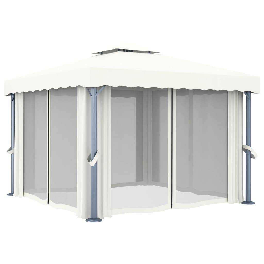 Belvédère Aluminium Acier Moustiquaires et Rideaux pour Jardin Fête Blanc Crème 3x3 m – ComfortXL Outdoor Living - Image 3