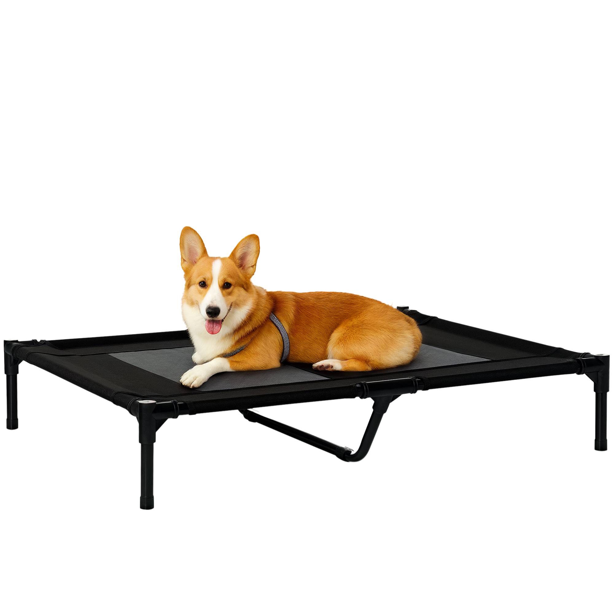 Lit surélevé chien chat camp textilène respirant extérieur 92x76x18cm noir - ComfortXL Outdoor Living - Image 1