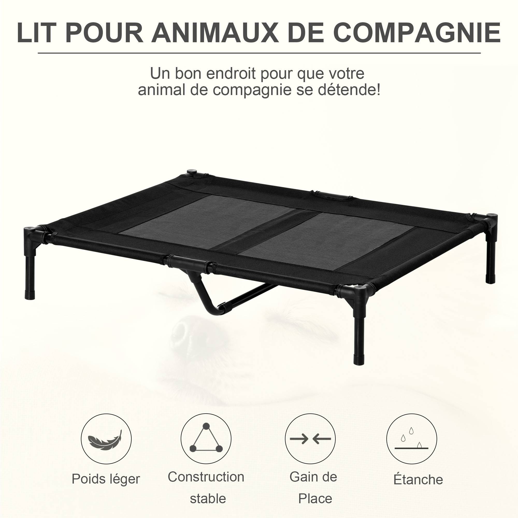 Lit surélevé chien chat camp textilène respirant extérieur 92x76x18cm noir - ComfortXL Outdoor Living - Image 6