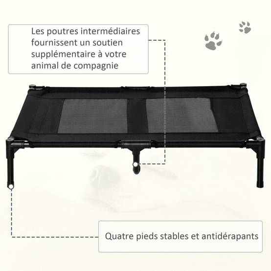 Lit surélevé chien chat camp textilène respirant extérieur 92x76x18cm noir - ComfortXL Outdoor Living - Image 9