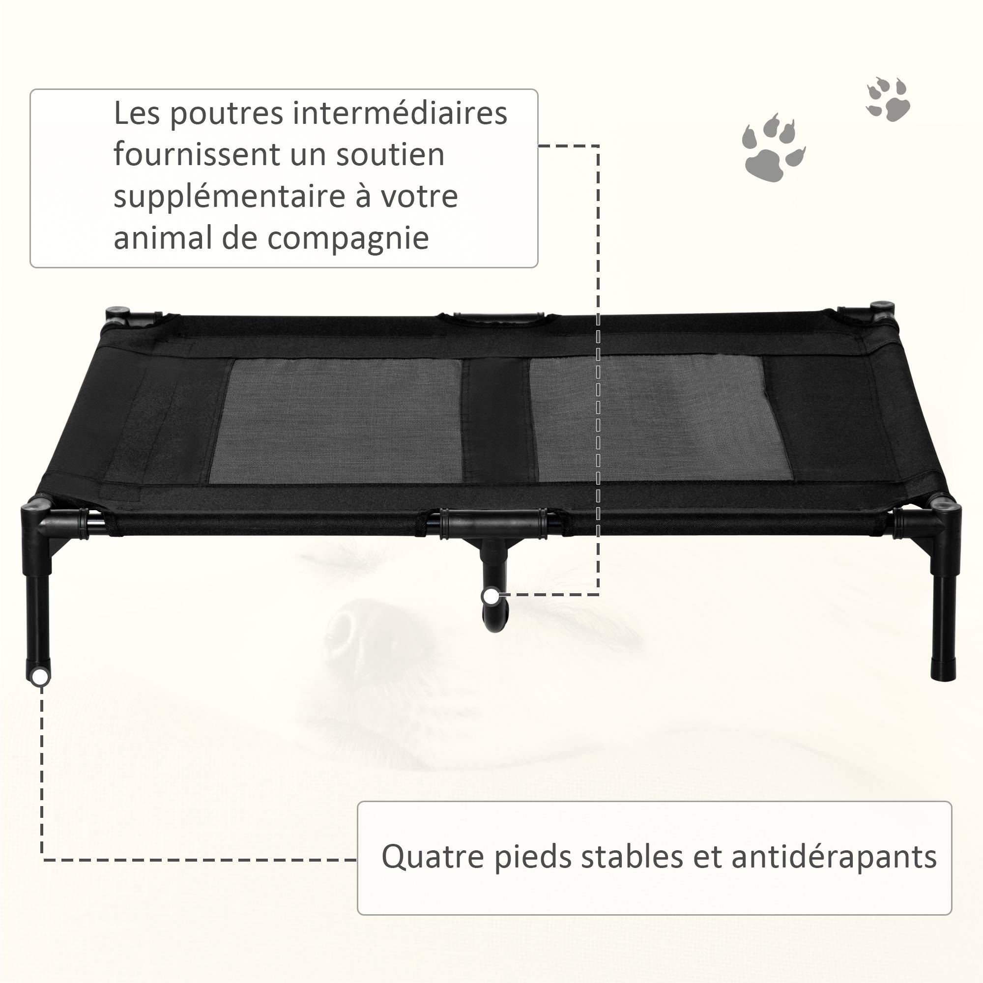 Lit surélevé chien chat camp textilène respirant extérieur 92x76x18cm noir - ComfortXL Outdoor Living - Image 9