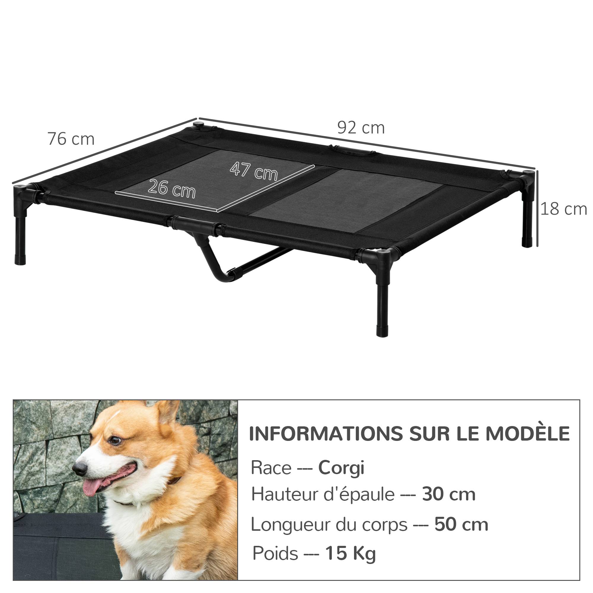Lit surélevé chien chat camp textilène respirant extérieur 92x76x18cm noir - ComfortXL Outdoor Living - Image 5