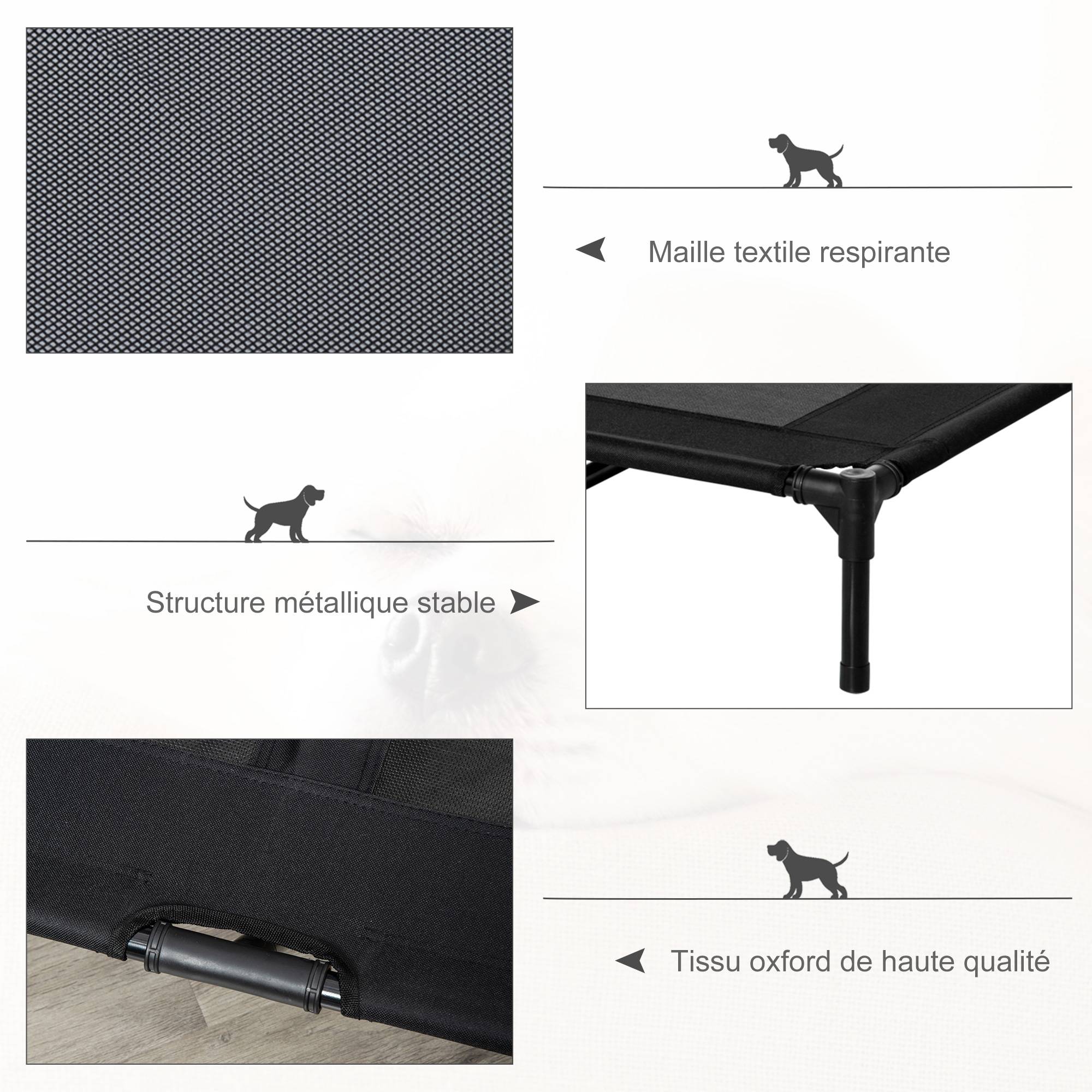 Lit surélevé chien chat camp textilène respirant extérieur 92x76x18cm noir - ComfortXL Outdoor Living - Image 8