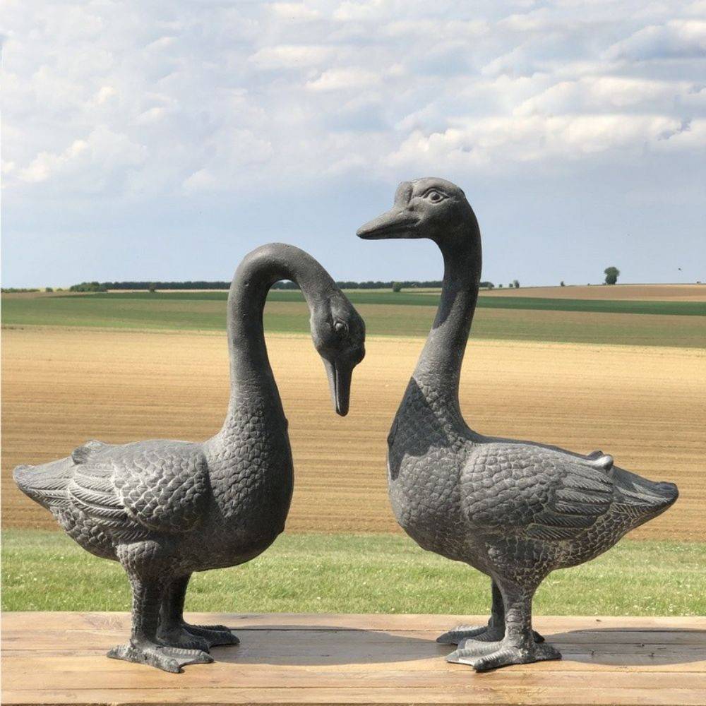 Cygne de jardin en fonte noire 35 x 49 cm Chemin de campagne - Imagen 2