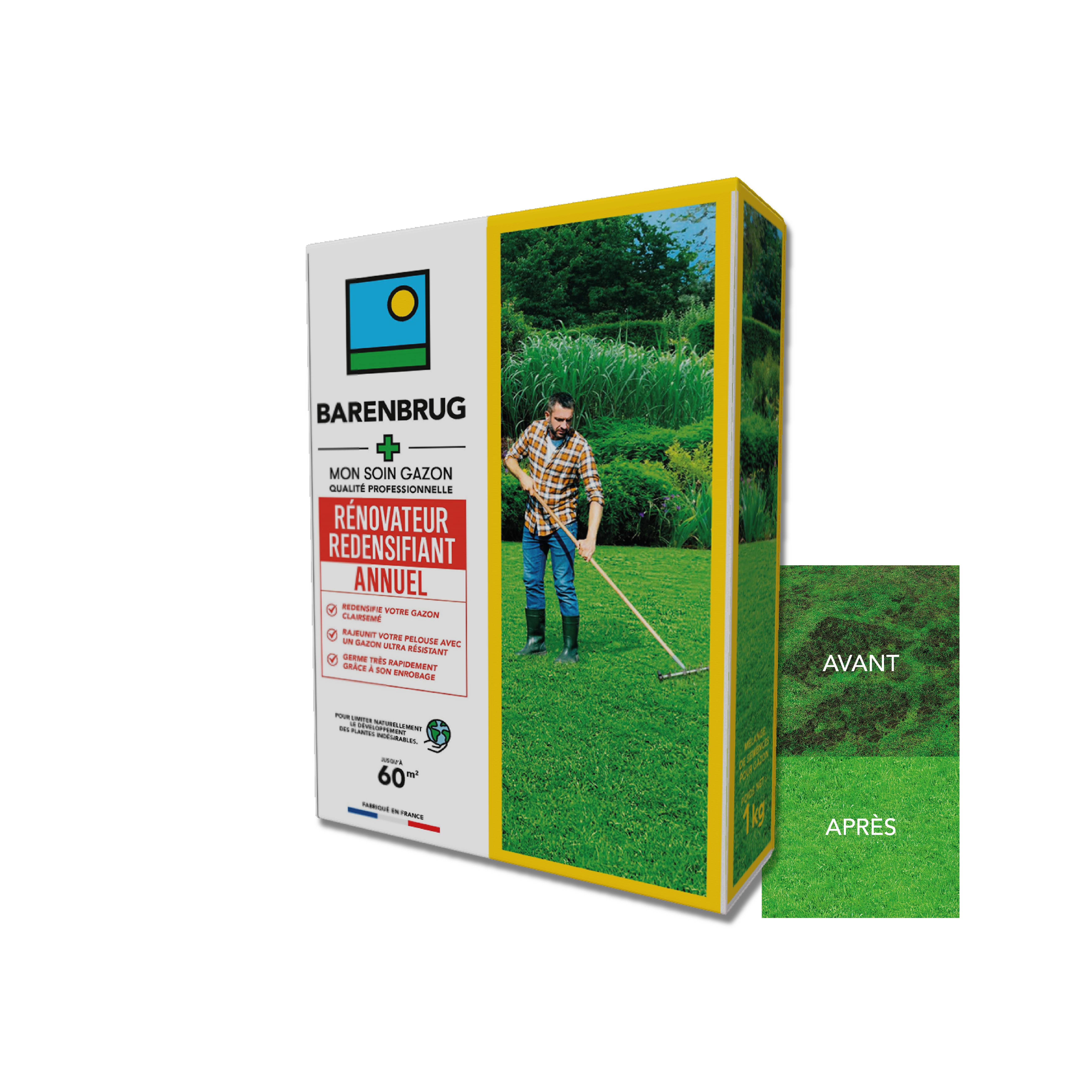 Soin Rénovateur Redensifiant - Redensifie et Rajeunit le Gazon - Germe Très Rapidement - Semences avec Enrobage - 1KG - BARENBRUG