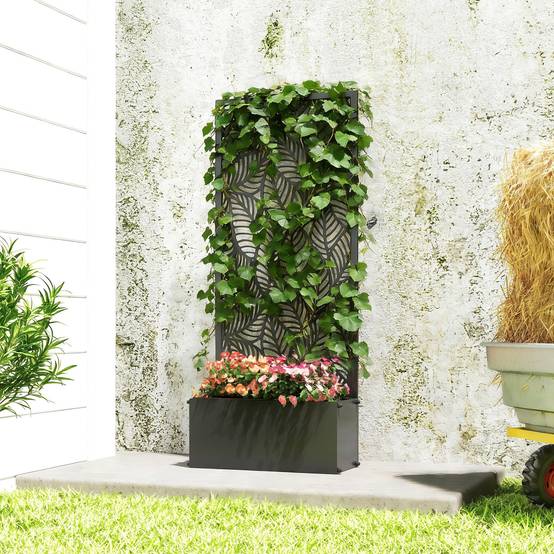 Outsunny - Jardinière avec treillis avec brise-vue - pour plantes grimpantes - métal - 45 x 21,5 x 110 cm - noir - Outsunny - Image 4