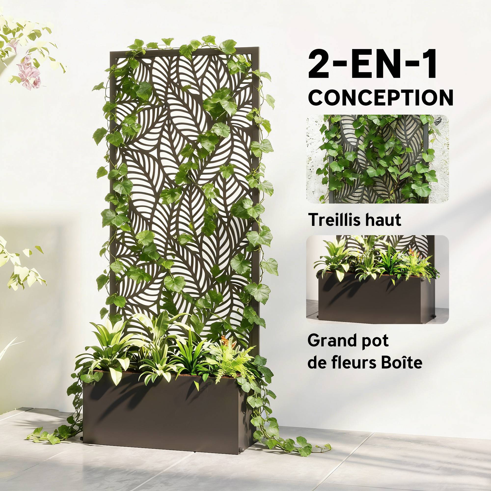 Outsunny - Jardinière avec treillis avec brise-vue - pour plantes grimpantes - métal - 45 x 21,5 x 110 cm - noir - Outsunny - Image 6